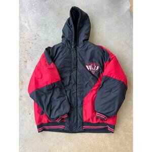 Vintage Logo 7 Chicago Bulls NBA Puffer Jacket XL Black & Red Nylon Hooded C4